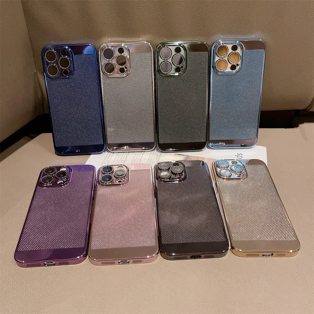 Color: Green, Material: GENUINE LEATHER - Luxury Plating Hollowed Out Case for iPhone 12 13 Mini 11 14 Pro Max X XR Xs Max 7 8 Plus Heat Dissipation Shockproof Lens Cover