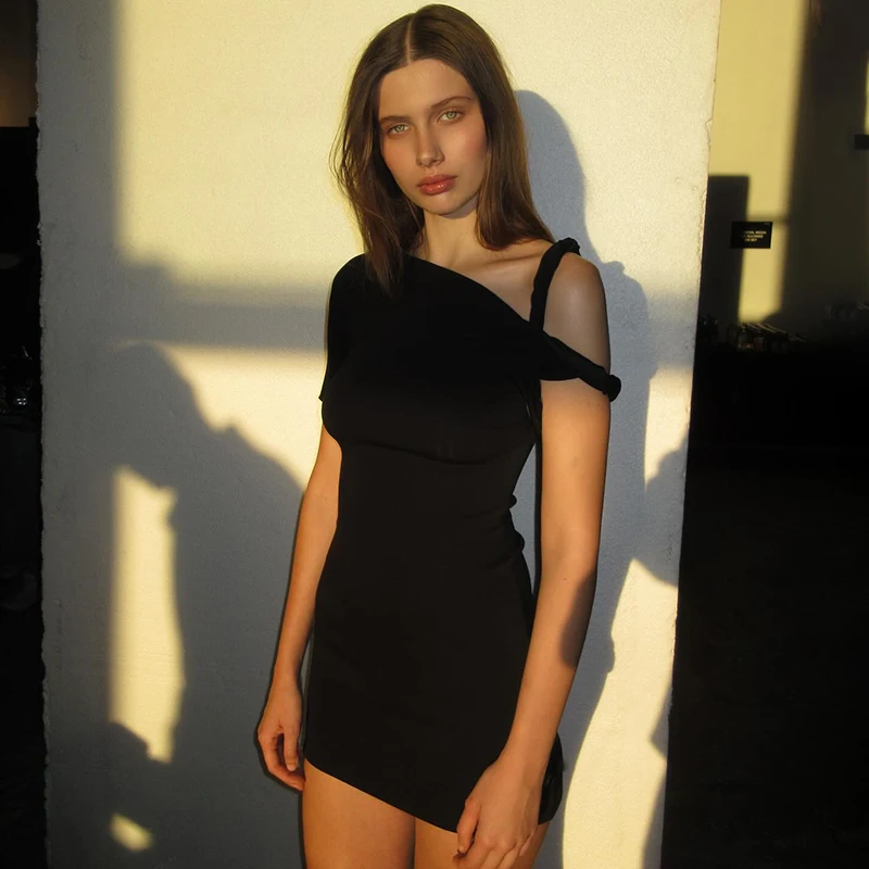 Color: Pink, Size: M - CUTENOVA Irregular Dress Women Hispter Summer Trend Hollow Knot Solid Simple Casual Stretch Streetwear Thin Midnight Bodycon