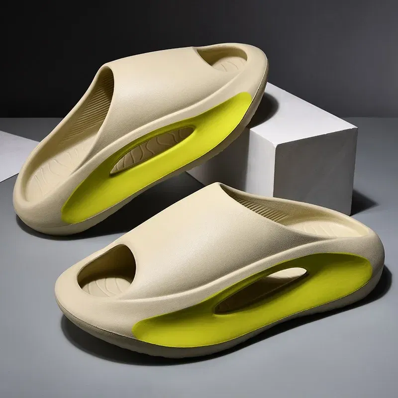 Color: Beige, Shoe Size: 37.5 - Men's Sandal Slippers New Summer Sneaker Slippers Men Thick Bottom Platform Slides Soft Eva Slippers Casual Beach Shoes
