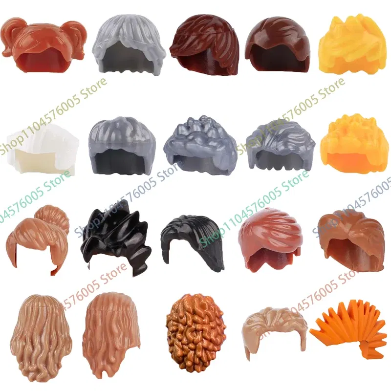 Color: Dark Orange - MOC Brown Hair Building Blocks City Figures Body Creative Accessory Blond Gold White Parts DIY Hats Mini Bricks Assemble Toy S04