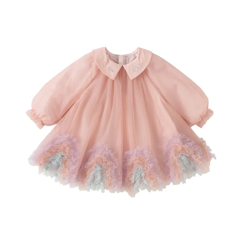 Color: Pink, Kid Size: 3T - Dave Bella Princess Dress for Girls Children Baby 2024 New Spring Noble Charm Sweet Classy Lovely Mesh Fashion Party DB1248276