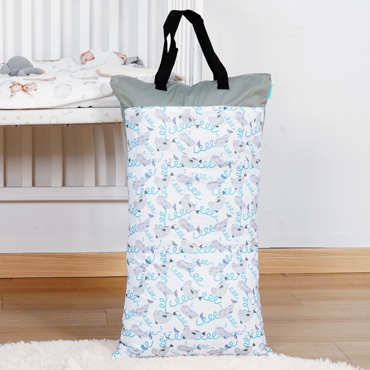 Color: Khaki - Happyflute Reusable Hanging Wet Dry Cloth Diaper Bag With Double Zippered Pockets 40*70cm