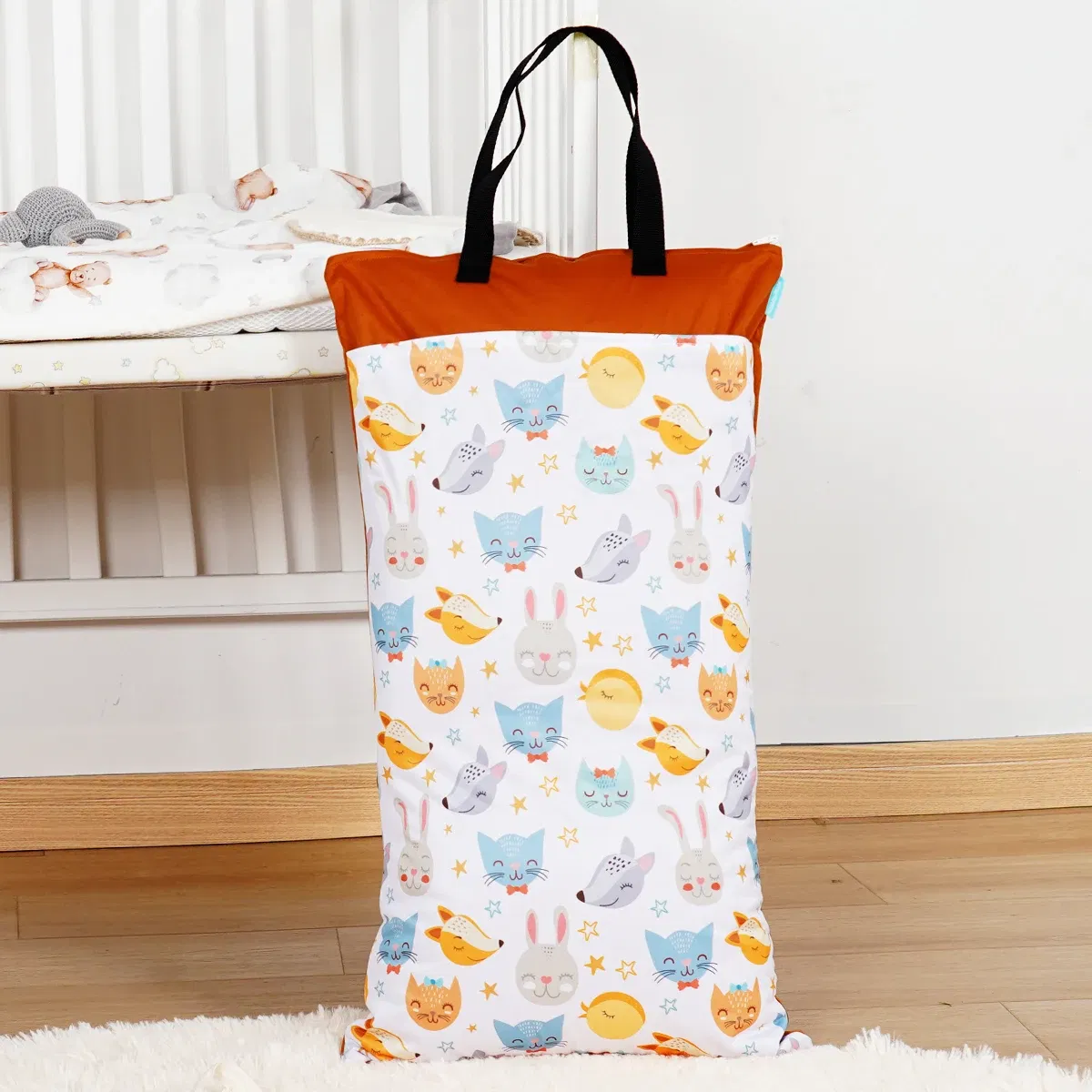 Color: Khaki - Happyflute Reusable Hanging Wet Dry Cloth Diaper Bag With Double Zippered Pockets 40*70cm