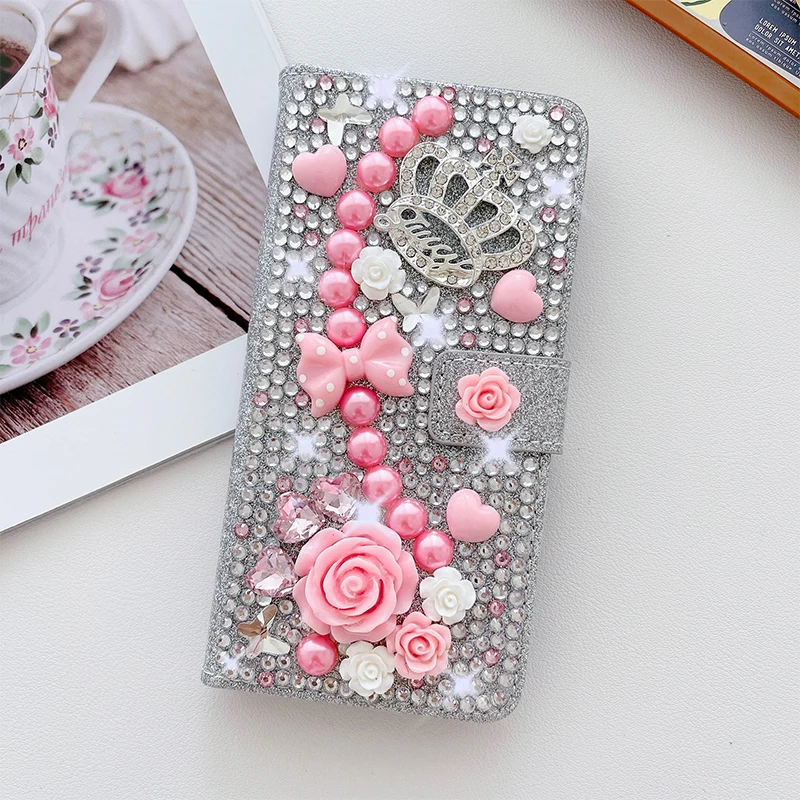 Color: Silver, Material: Artificial Leather - Wallet Glitter Case For Samsung Galaxy S24 FE S23 Ultra S22 Plus S21 S20 A13 A14 A15 A16 A53 A54 A55 A34 Flip Luxury Leather