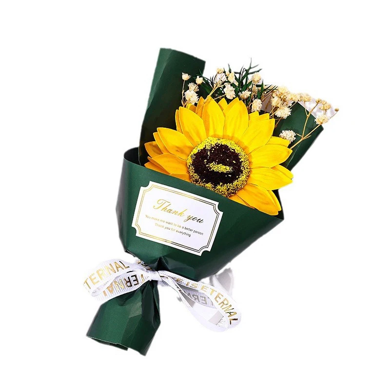 Color: Green - Flower Bouquet Rose Sunflower Simulation Flower Creative Artificial Soap Flower Party Wedding Decoration Valentine's Day Gift