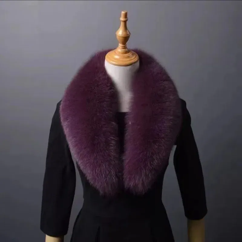 Color: PURPLE, Size: XS?€old?‰ - Winter Real Fox Fur Collar Woman Furry Natural Raccoon Fur Scarf Shawls Luxury Neck Warmer Wraps For Coat Fur Scarves Large Size
