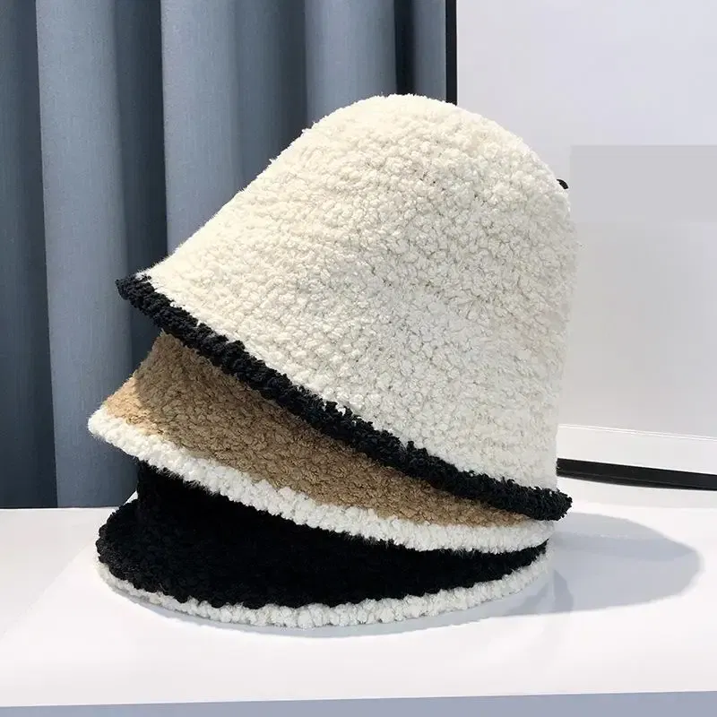 Color: WHITE - COKK Bucket Hat Women Winter Knitted Casual Keep Warm Fishing Hat Female Thick Warm Fashion Design Korean Winter Cap Gorro New