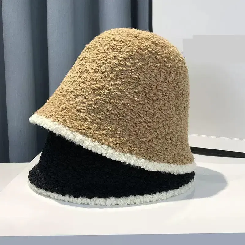 Color: WHITE - COKK Bucket Hat Women Winter Knitted Casual Keep Warm Fishing Hat Female Thick Warm Fashion Design Korean Winter Cap Gorro New