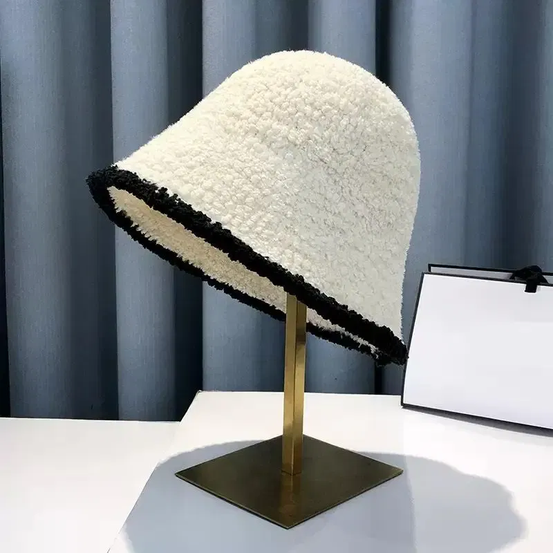 Color: WHITE - COKK Bucket Hat Women Winter Knitted Casual Keep Warm Fishing Hat Female Thick Warm Fashion Design Korean Winter Cap Gorro New
