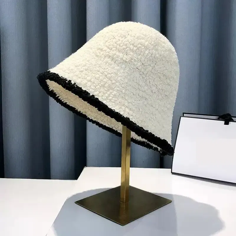 Color: WHITE - COKK Bucket Hat Women Winter Knitted Casual Keep Warm Fishing Hat Female Thick Warm Fashion Design Korean Winter Cap Gorro New
