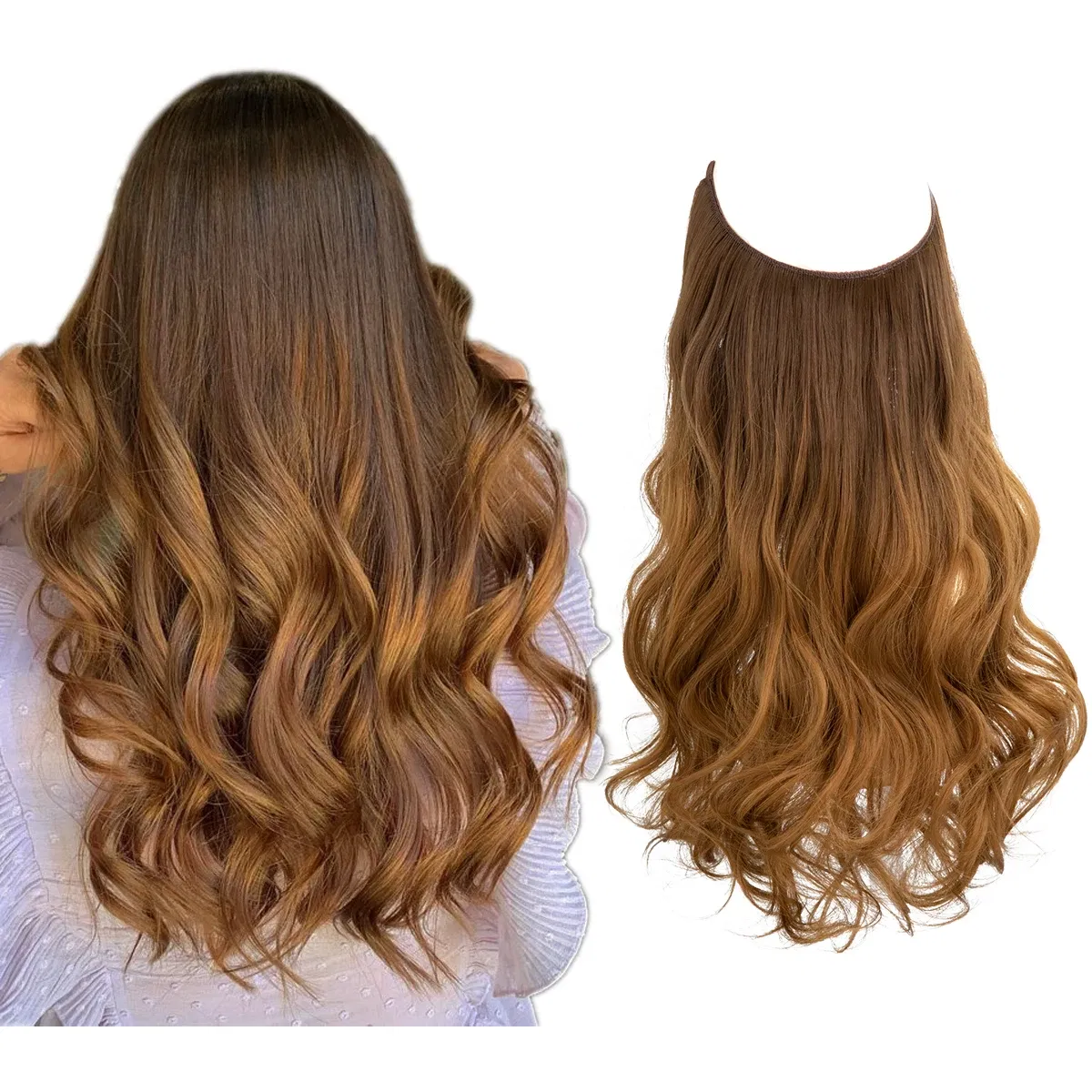 Color: P4/30, Stretched Length: 22INCHES - Synthetic No Clip Wave Hair Extensions Ombre Natural Black Blonde Pink One Piece False Hairpiece Fish Line Fake Hair Piece