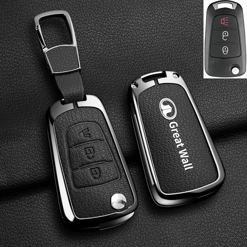 Color Name: Gold - Alloy Car Key Case Cover For Great Wall Haval Hover Wingle 5 6 H3 H5 H6 H1 H3 C30 C50 M4 3Buttons Shell Bag Protector Keychain