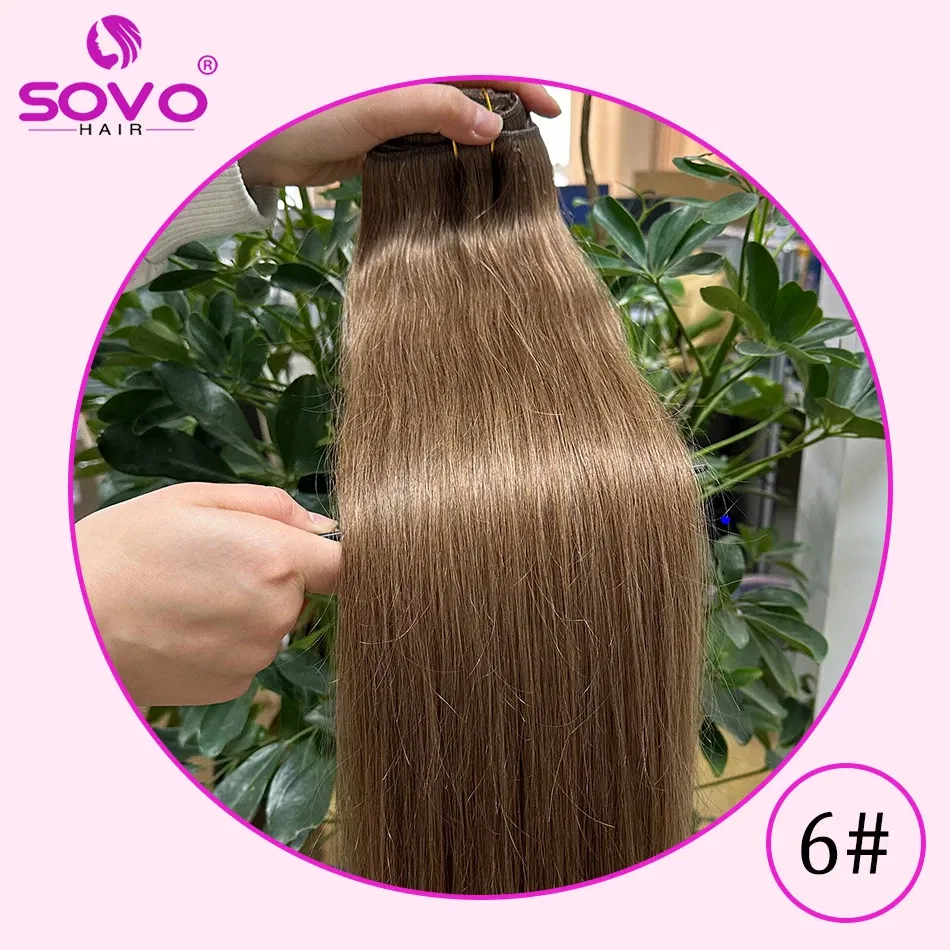 Color: #6, Length: 10inches - SOVO Clip In Hair Extensions Human Hair 3 Pieces Bone Straight Clip Ins Hair Extension 60-90G Real Natural European Hair 12-26"
