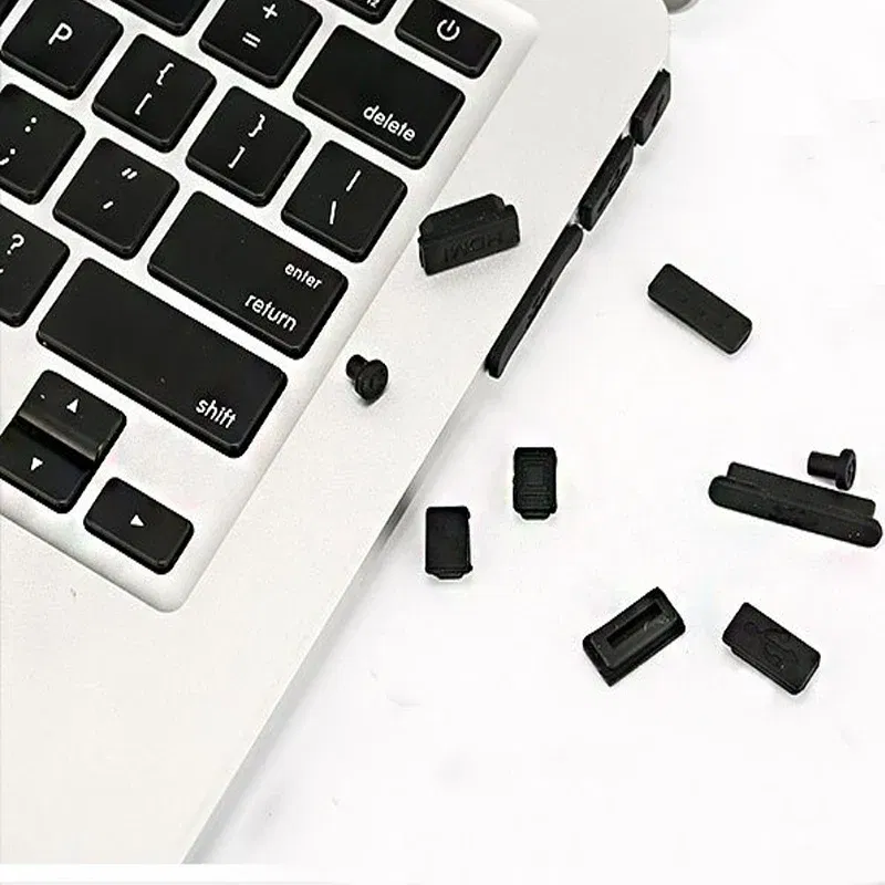Color: Pink - 12pcs/set Silicone Data Port Anti Dustproof Plug For Apple Macbook 11Air 13Air 13 Pro dust plug Stopper Cover Set For Laptop