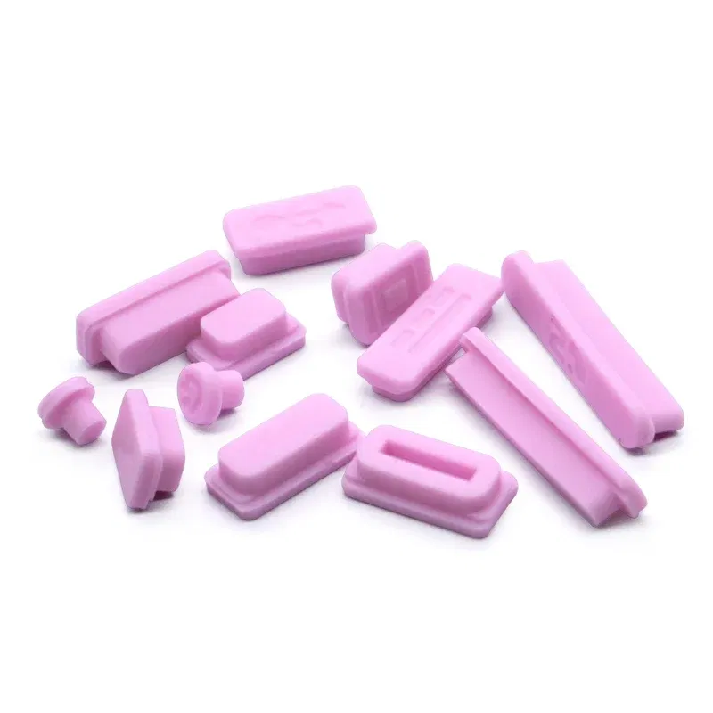 Color: Pink - 12pcs/set Silicone Data Port Anti Dustproof Plug For Apple Macbook 11Air 13Air 13 Pro dust plug Stopper Cover Set For Laptop