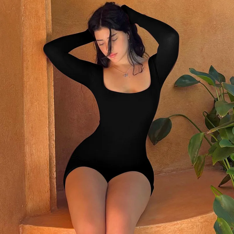 Color: Coffee, Size: L - 2025 Summer New Sexy Long-Sleeved U-Neck Tethered Straps Backless Butt-Lifting Yoga Jumpsuit Tight Women's Jumpsuit