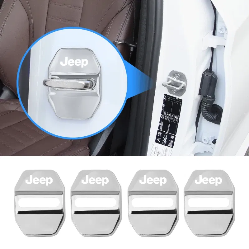 Color Name: GRAY - 4Pcs Car Door Lock Cover Stainless Steel Protection Accessories For Jeep Wrangler Renegade Compass Grand Cherokee Patriot