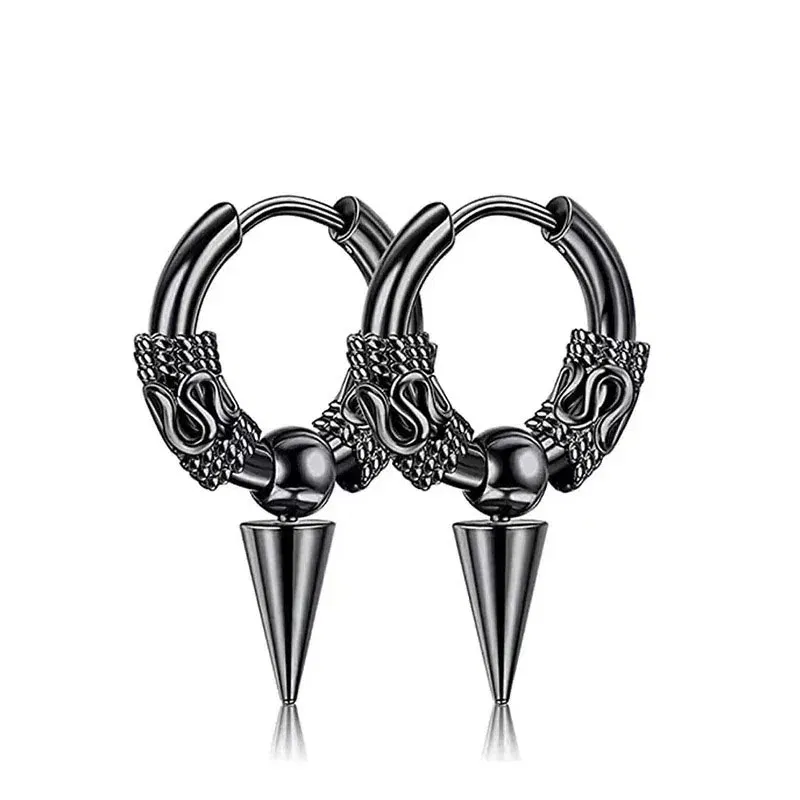 Metal Color: Gold-color - 2pcs Fashion Cross Feather Stud Earrings, Punk Rock Style For Women Men High Quality Stainless Steel Hiphop Ear Jewelry