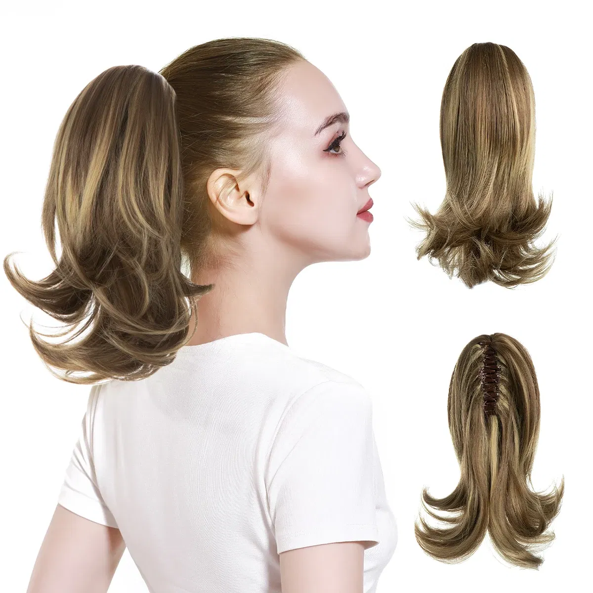 Color: T1B/4/30, Stretched Length: 12inches - Synthetic Claw Clip In Ponytail Hair Extensions Hairpiece Horse Tail Fake Hair Wavy Blonde False Pigtail With Elastic Band