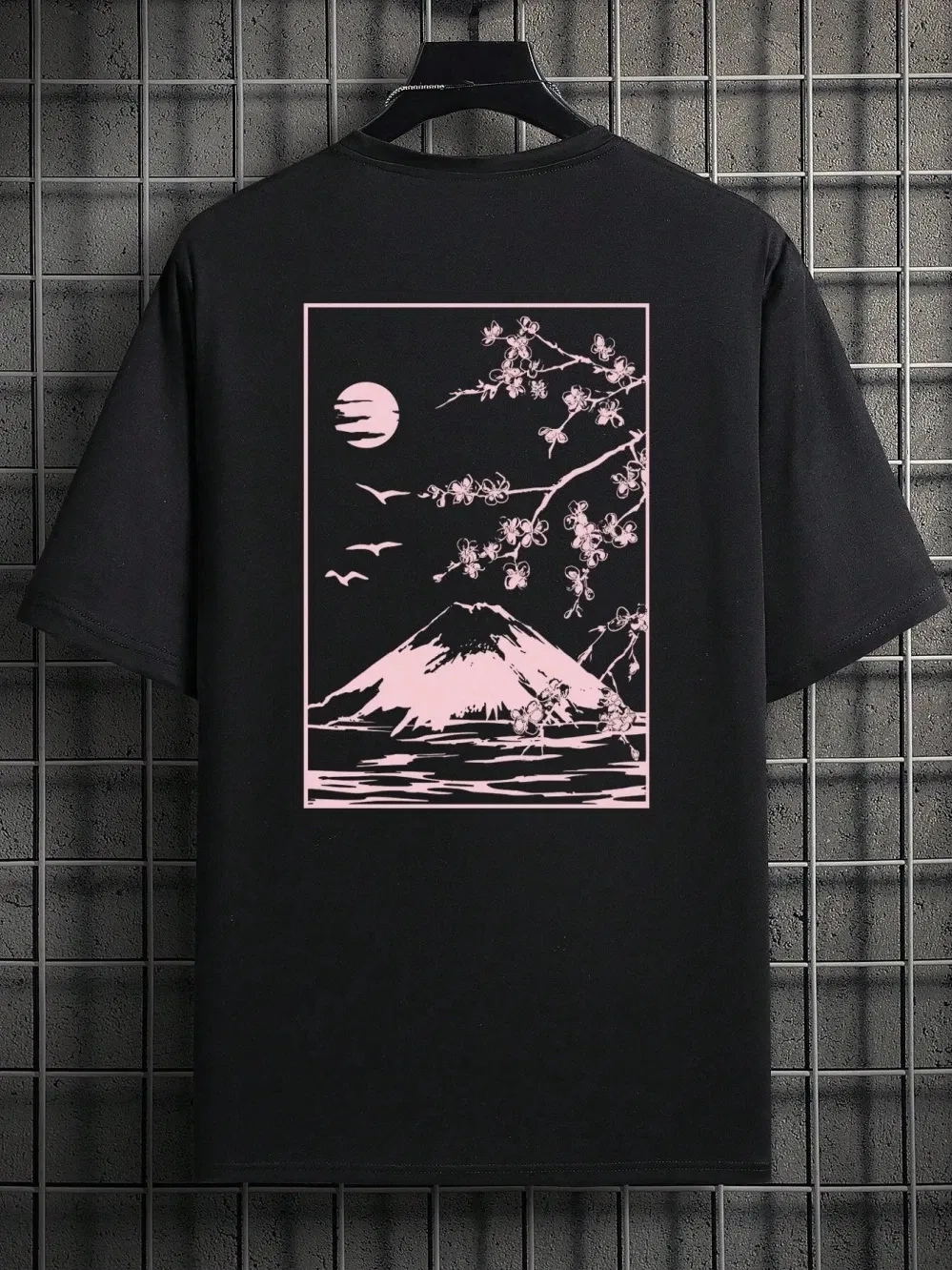 Color: Blue, Size: L - Tokyo Sakura Mount Fuji Business Card T Shirt Men Fashion Tee Clothing Cotton Summer Casual Tops Hip Hop Loose Cotton T-Shirt