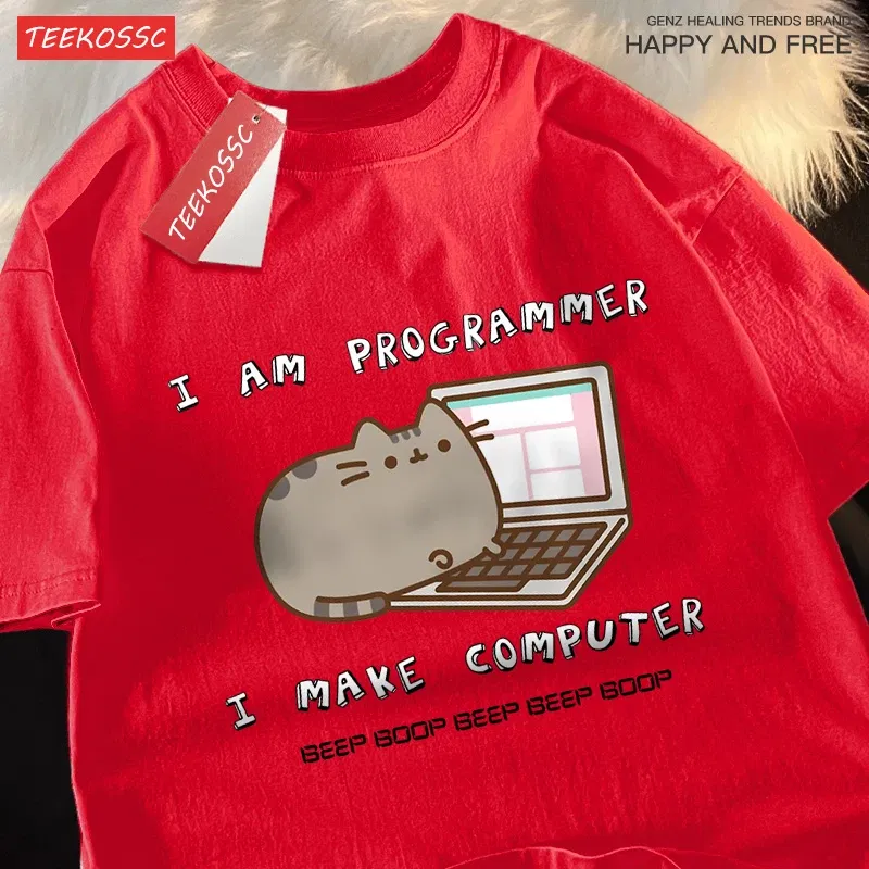 Color: GRAY, Size: XXL - I Am Programmer I Make Computer Mens T Shirts Summer Cotton T-Shirt Oversized Loose Short Sleeve Crewneck Tee Clothes Fashion