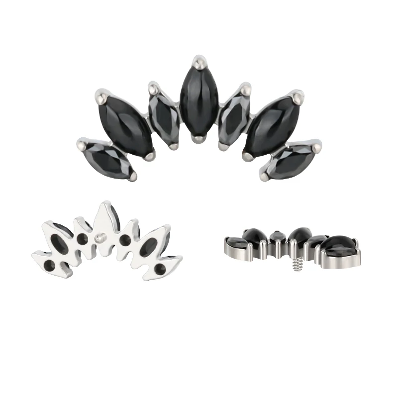 Metal color: Blue Zinc Plated, Ships From: CHINA, Main Stone Color: Green - ASTM F136 Titanium EAR PIERC with 7 Natural Stone and Zircon Top Tragus Earrings Ear Lip Helix Studs Tongue Piercing Jewelry