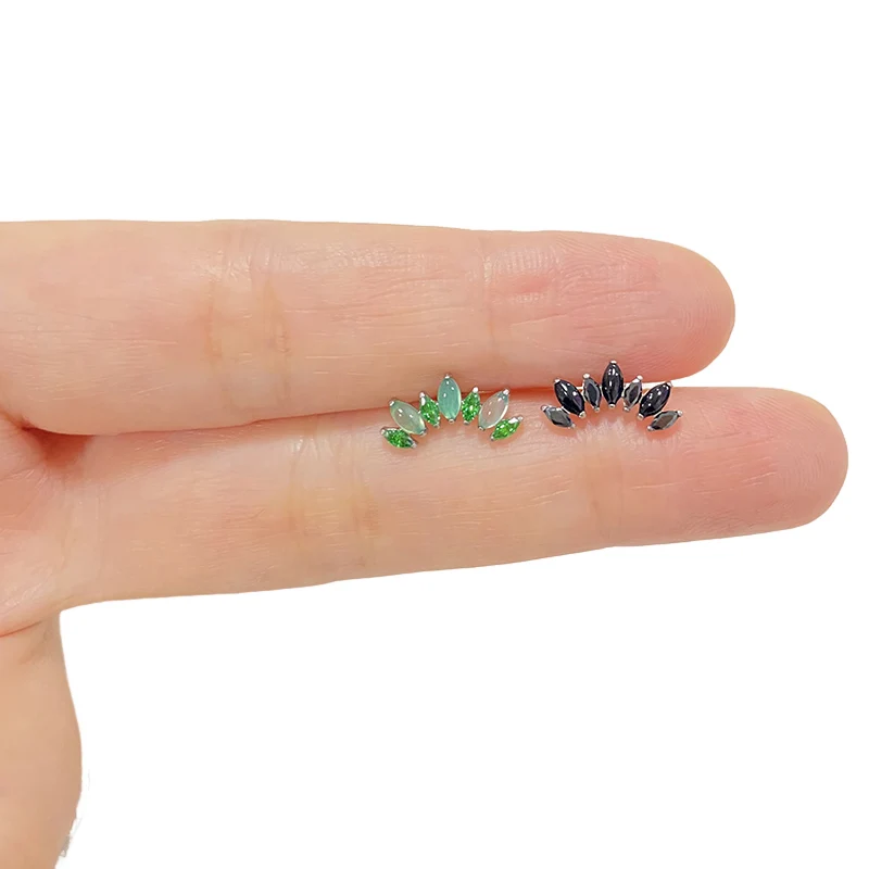 Metal color: Blue Zinc Plated, Ships From: CHINA, Main Stone Color: Green - ASTM F136 Titanium EAR PIERC with 7 Natural Stone and Zircon Top Tragus Earrings Ear Lip Helix Studs Tongue Piercing Jewelry