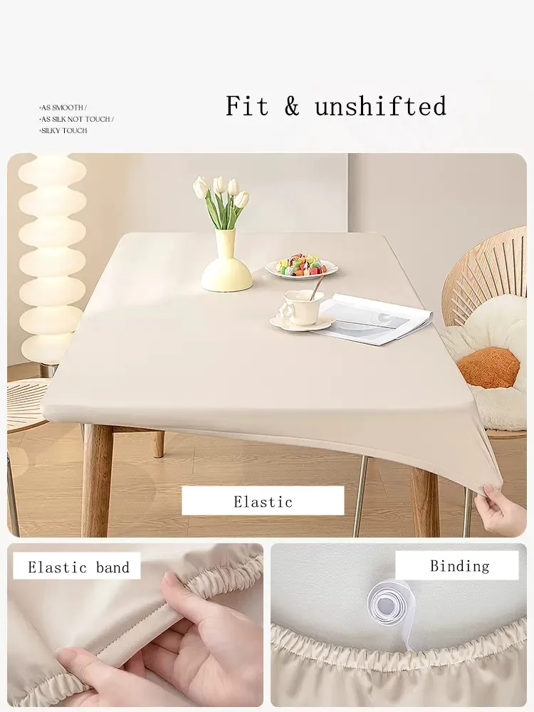 Color: WHITE, Specification: 70*70cm - Solid color PU leather table cover fixable elastic tablecloth waterproof round square Table cloth custom table protector