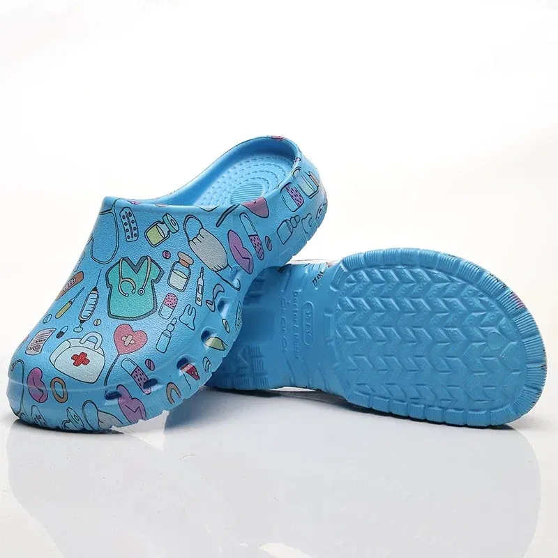 Color: Straw, Shoe Size: 37-38 - Medical print Nurse Clogs EVA Surgical Slippers Lightweight Non-slip Doctor Scrub Clogs Dental Pet Clinic Nursing Clogs Y07-1