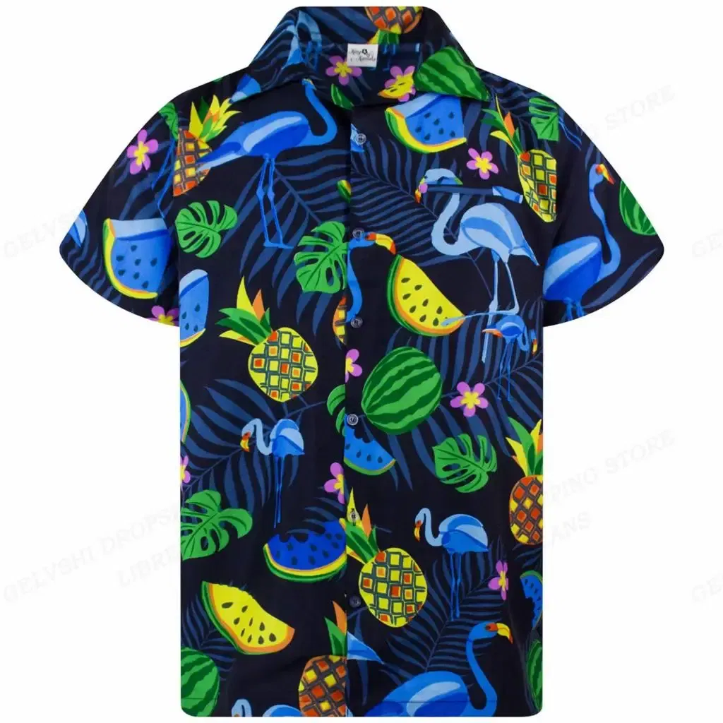 Color: army green, Size: S - Flamingo Hawaiian Shirts Beach Summer Men's Shirt Tropic Leaf 3D Print Shirts Men Women Fashion Blouse Short Sleeve Vocation