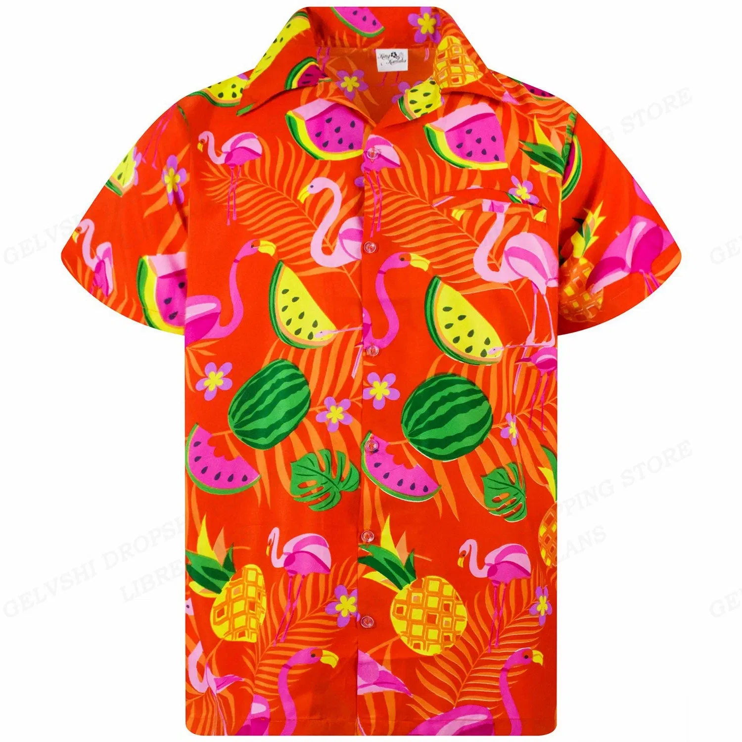 Color: army green, Size: S - Flamingo Hawaiian Shirts Beach Summer Men's Shirt Tropic Leaf 3D Print Shirts Men Women Fashion Blouse Short Sleeve Vocation
