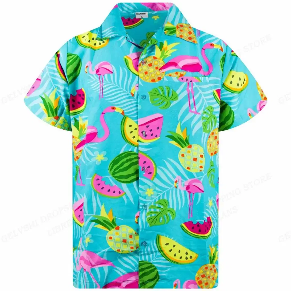 Color: army green, Size: S - Flamingo Hawaiian Shirts Beach Summer Men's Shirt Tropic Leaf 3D Print Shirts Men Women Fashion Blouse Short Sleeve Vocation