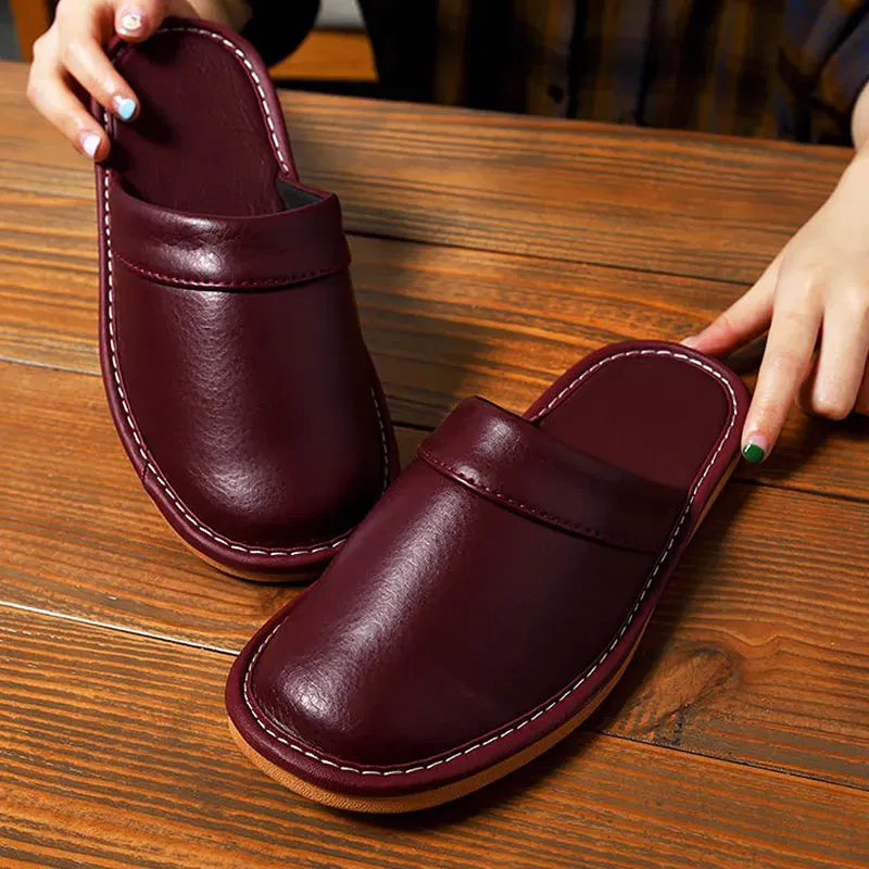 Color: SKY BLUE, Shoe Size: 6.5 - Mens Bedroom Leather Slippers Unisex Black Home Shoes Big Size 47 48 Man's Slippers Indoor Comfy Males Slides Family Flats Shoes