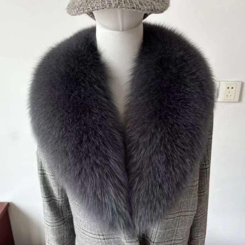 Color: Dark Khaki, Size: XXS - Winter Real Fox Fur Collar Woman Furry Natural Raccoon Fur Scarf Shawls Luxury Neck Warmer Wraps For Coat Fur Scarves Large Size