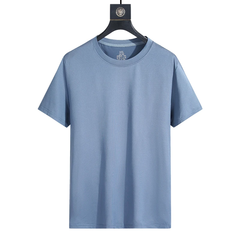Color: PURPLE, Size: XXL - Men's Silk Ice Round Collar T-shirt, Simple Running Fitness Suit, Breathable Thin T-shirt, Quick Dry T-shirt, Summer