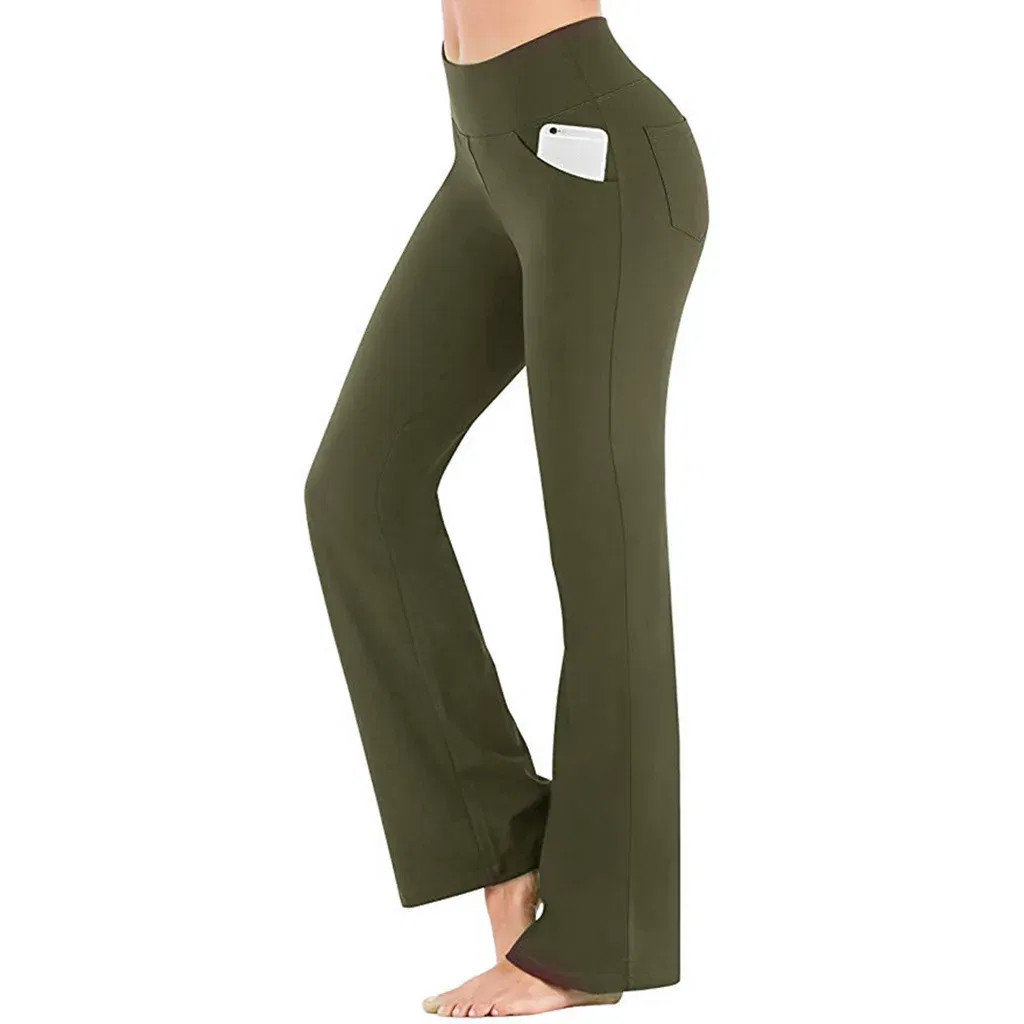 Color: army green, Size: XXL - Ogilvy Mather Solid Elegant Female Lady Women's Legs Pants Palazzo Flared Wide Killer High Waist OL Ladies Career Long Trousers