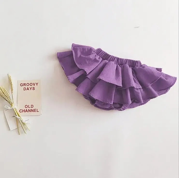 Color: PURPLE, Kid Size: 3M - Double Layers Ruffles Lace Baby Skirt Pants Summer Cotton Linen Kids Pettiskirt Toddler Dancing Wedding Clothing Tutu Skirt