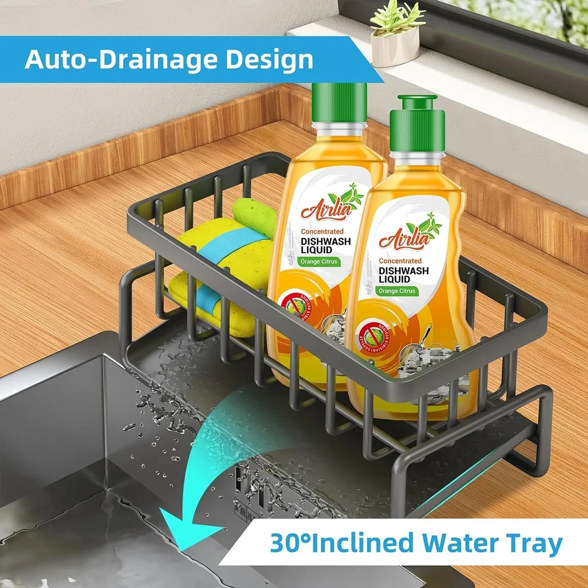 Color: DARK GRAY - Kitchen Sink Drain Rack Organizer Sponge Storage Faucet Holder Soap Drainer Dishcloth Towel Rack Kitchen Sink Organizer