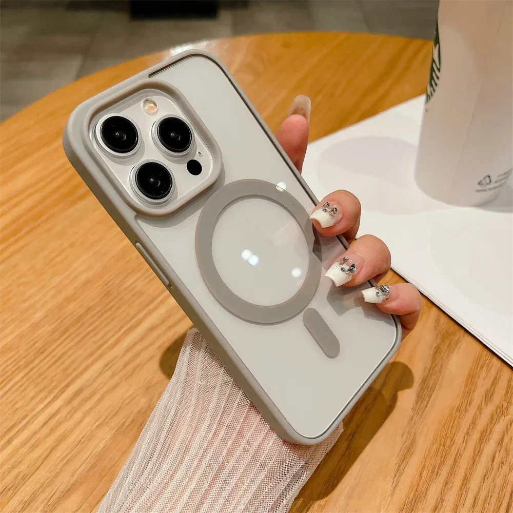 Color: Blue, Material: ABS - Luxury Shockproof Magsafe Wireless Charge Case for iPhone 17 Air 16 15 14 Plus 13 12 Mini 11 Pro Max Clear Magnetic Bumper Cover