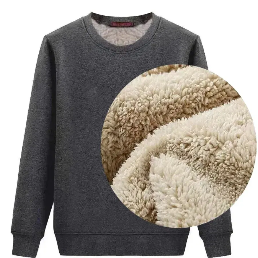 Color: Dark Grey, Size: XXL - Winter Men Fleece Sweatshirts Keep Warm Underwear Casual Solid Color Pullover Lambswool O-neck Thickened Thermal Underwear Tops