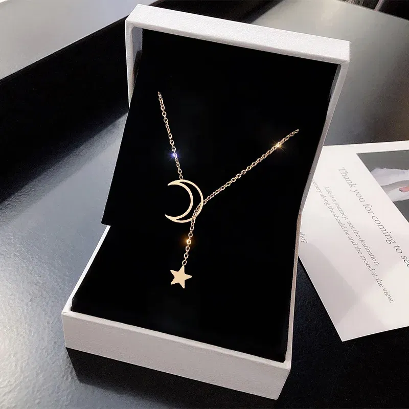 Metal Color: RED-BROWN - New Simple Moon Star Pendant Choker Necklace Simple Gold Color Alloy Charm Chain Collares Necklace For Women Party Jewelry