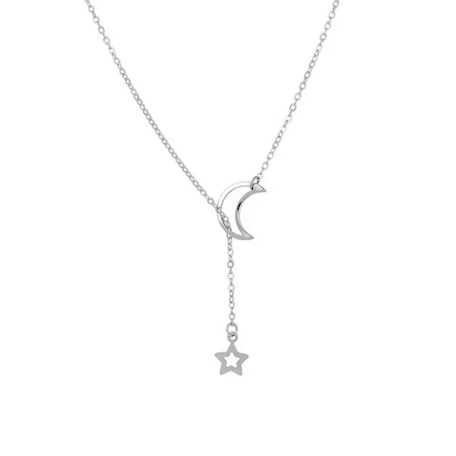 Metal Color: RED-BROWN - New Simple Moon Star Pendant Choker Necklace Simple Gold Color Alloy Charm Chain Collares Necklace For Women Party Jewelry