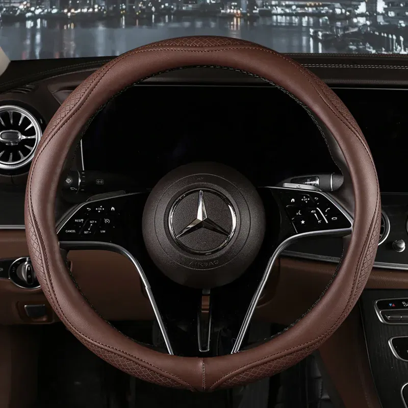 Color Name: Sky blue - Car Anti-Slip Leather Steering Wheel Cover Universal Car Steering Wheel Protective Cover Fashion Style 38cm Sport Style Cool
