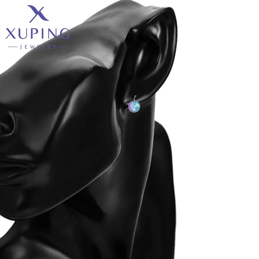 Metal Color: Rhodium Plated, Main Stone Color: camel - Xuping Jewelry? С?µрьги Elegant 12mm Round Stone Women Girls Hook Crystal Earring Exquisite Gift Party A00622051