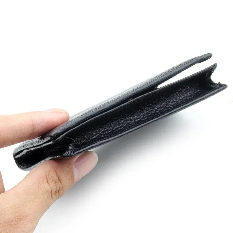 Color: Pink - NEW 2024 Genuine Leather Wallet Ultra-thin Fold Unisex Purse Credit Card ID VIP Bank Slim Bag Simple Business Card Holders