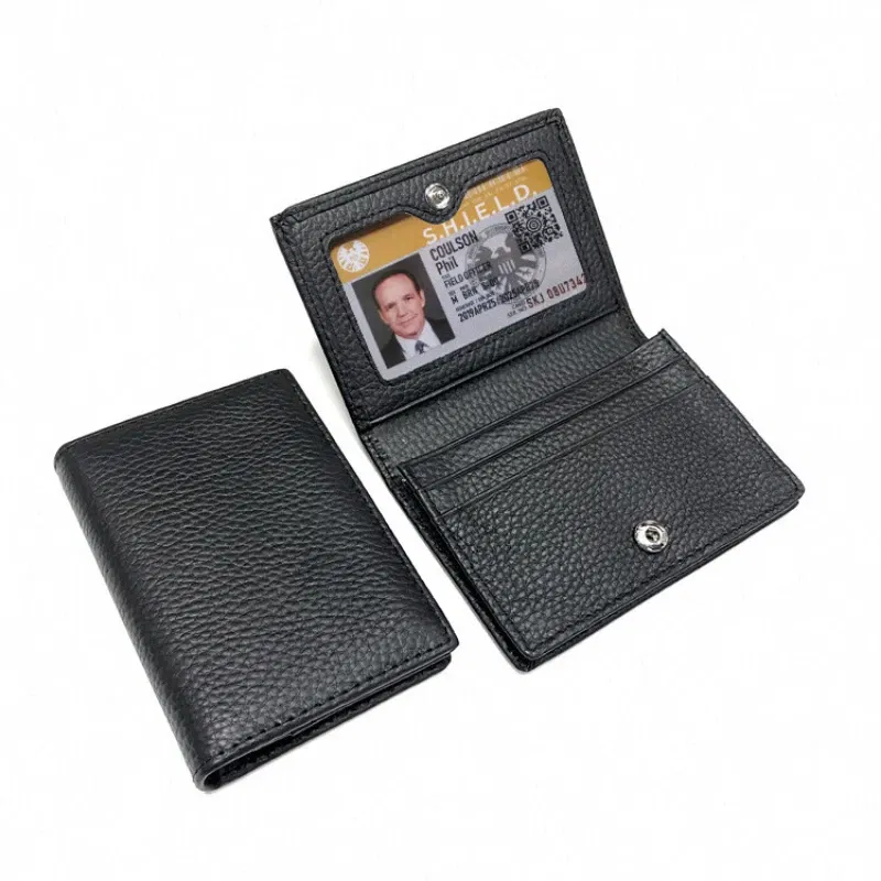 Color: Pink - NEW 2024 Genuine Leather Wallet Ultra-thin Fold Unisex Purse Credit Card ID VIP Bank Slim Bag Simple Business Card Holders