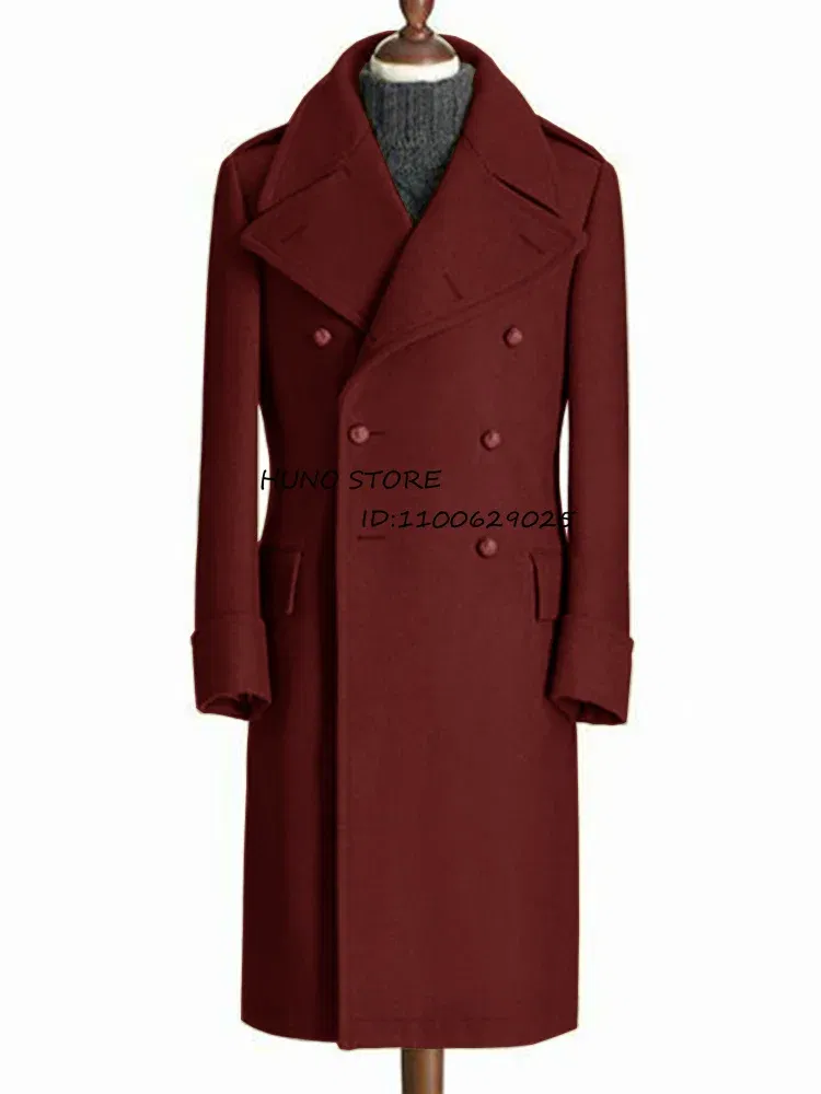 Color: Blue, Size: S - Windbreak Men's Jacket Wool Long Coat Lapel Double Breasted Men's Trench Coats Windbreakers Jackets Man Winter 2023 Martens Male