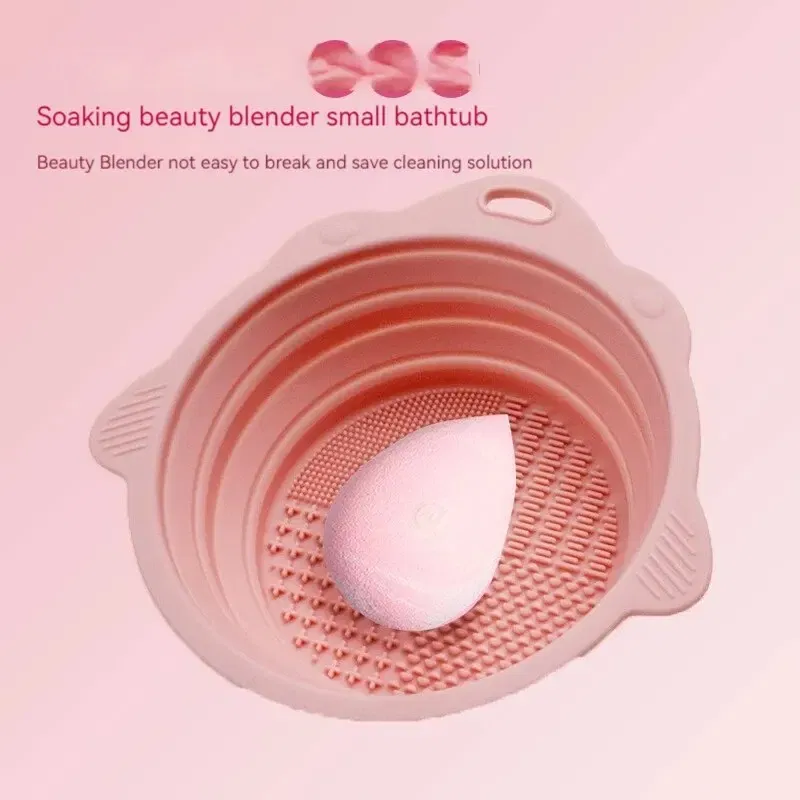 Color: Orange - Makeup Brush Cleaner Cleaning Bowl Brush Tool Set Thorough Cleaning Without Hurting Bristles Wet & Dry Powder Puff Dry Cleaner