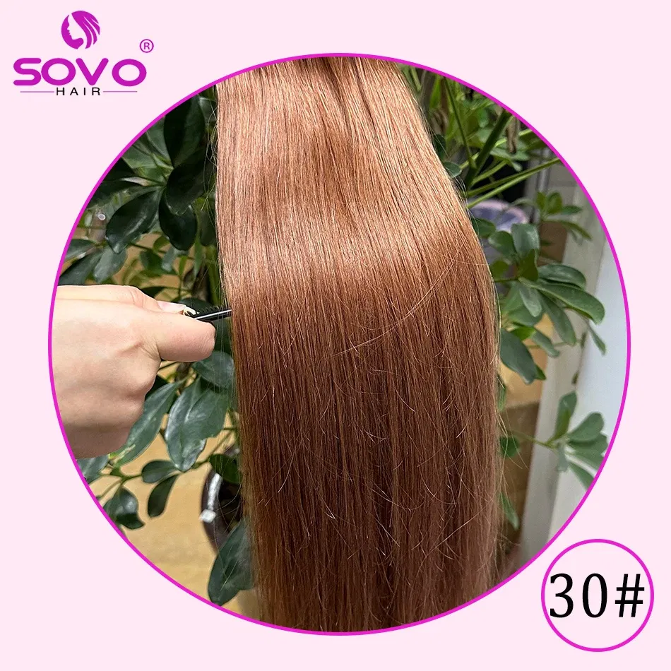 Color: #30, Length: 14 inches - SOVO Clip In Hair Extensions Human Hair 3 Pieces Bone Straight Clip Ins Hair Extension 60-90G Real Natural European Hair 12-26"
