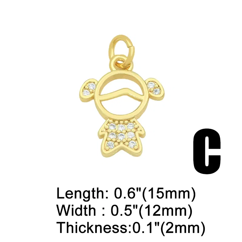 Metal color: BROWN - OCESRIO Gold Plated CZ Small Boy and Girl Charms for Necklaces Copper DIY Handmade Pendants for Earrings Wholesale chma091